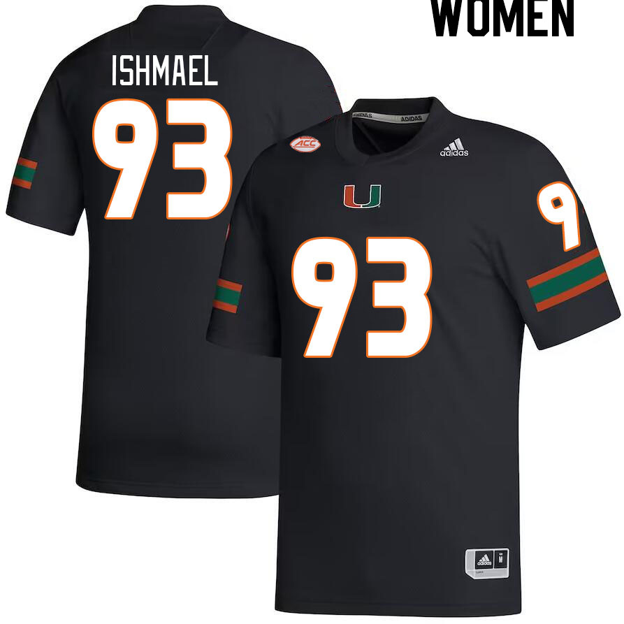 Women #93 Jabari Ishmael Miami Hurricanes College Football Jerseys Stitched-Black - Click Image to Close